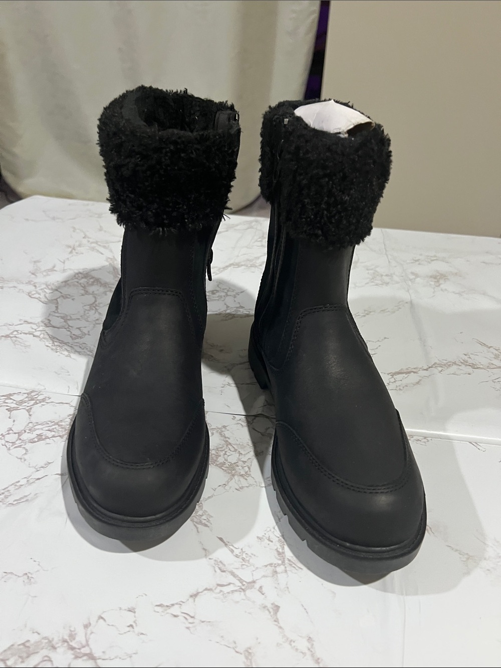 Timberland Black Faux Fur Cuff Ankle Winter Boots
